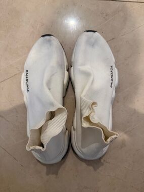 Balenciaga off White  size 40 Knit Sock Sneakers with Black Logo